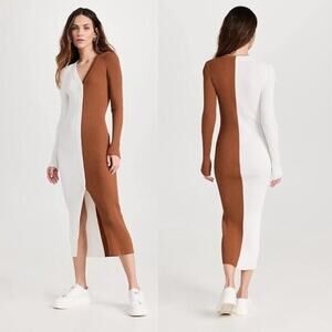 Staud Shoko Sweater Dress in Tan White L